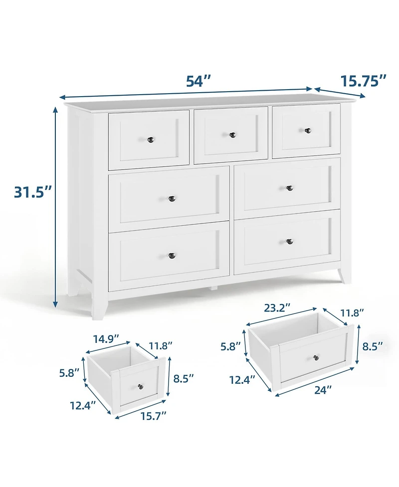 gaomon Modern 7 Drawer Dresser for Bedroom,Dressers with Large Storage,Handleless Chest of Drawers Tv Stand