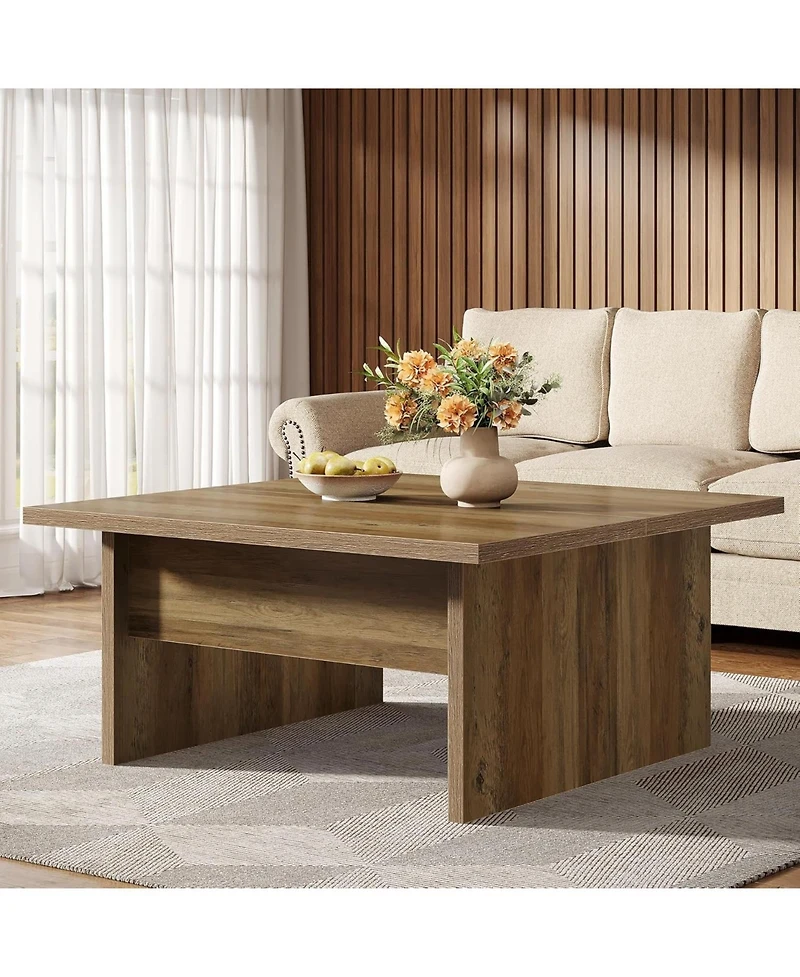 Tribesigns Square Coffee Table, 39.4-Inch Farmhouse Cocktail Tea Center Table for Living Room
