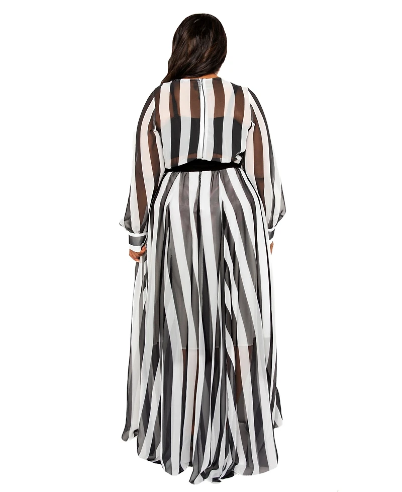Buxom Couture Plus Stripe Surplice Maxi Dress