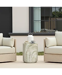LuxenHome 17.9" Round Outdoor Accent Table, Marbled Look Patio Side Table for Indoor Outdoor Use