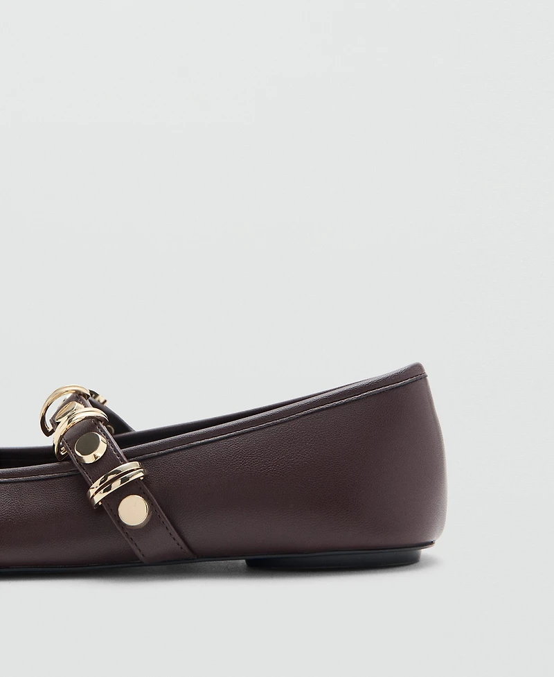 Mango Women's Metallic Strap Details Ballet Flats