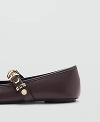 Mango Women's Metallic Strap Details Ballet Flats