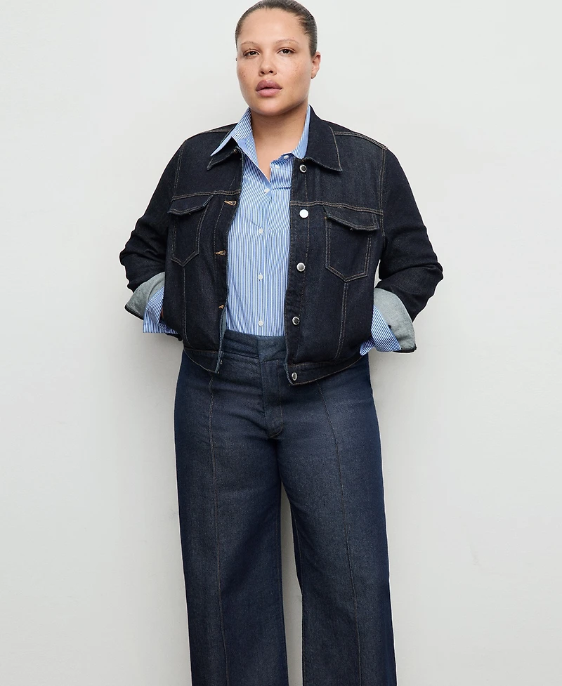 Mango Women's Stitching Detail High-Waisted Wide Leg Jeans