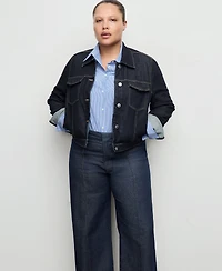 Mango Women's Stitching Detail High-Waisted Wide Leg Jeans