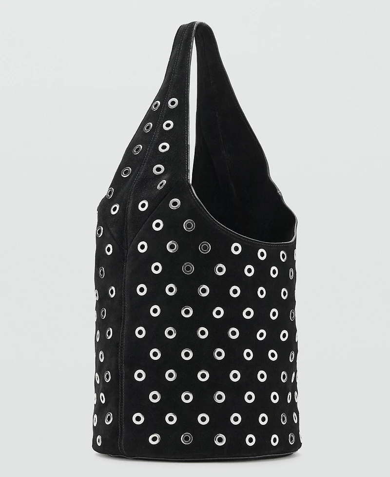 Mango Women's Eyelets Detail Leather Drawstring Bag