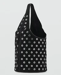 Mango Women's Eyelets Detail Leather Drawstring Bag