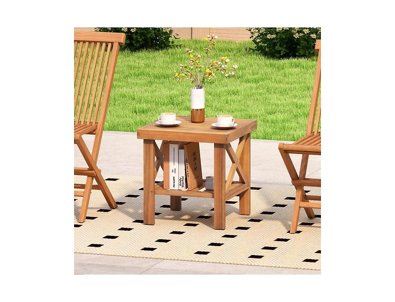 Slickblue Small Space Outdoor Side Table with Built-In Storage Shelf