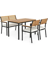 Gymax Set Of 4 Patio Furniture Set Acacia Wood & Metal Frame Umbrella 1 table