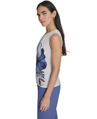 Calvin Klein Petite Crew Neck Sleeveless Pleated Top