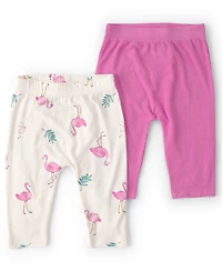 Carter's Baby Girls' PurelySoft Flamingo Pull-On Pants, 2-Pack