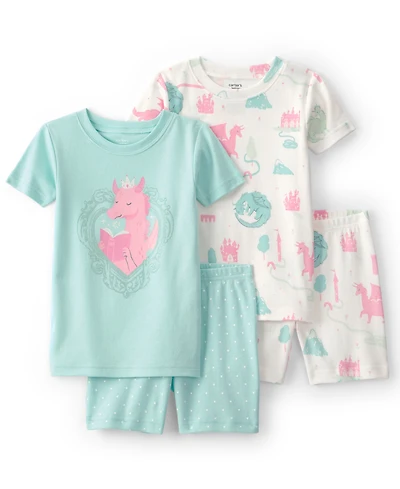 Carter's Boys' Toddler 2T-5T Short-Sleeve T-Shirt and Snug-Fit Pants, 4-Piece Pajama Set