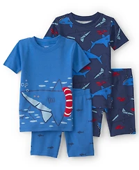 Carter's Boys' Toddler 2T-5T Short-Sleeve T-Shirt and Snug-Fit Shorts, 4-Piece Pajama Set