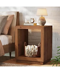 Tribesigns Solid Wood Side Table, Wooden End Table with 2-Tier Storage Shelf, Farmhouse Small Nightstand