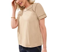 Tribal Women's Lace Detail Short-Sleeve Top