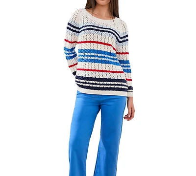 Tribal Women's Striped Cotton Crew Neck Sweater