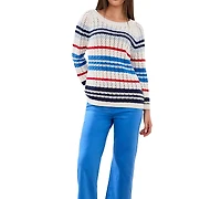 Tribal Women's Striped Cotton Crew Neck Sweater