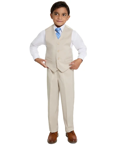 Haggar Boys' 4T-8 V-Neck Vest, Pants, Shirt and Tie, 4-Piece Set