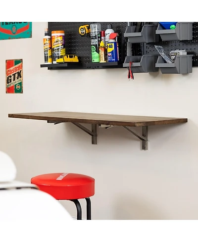 StoreYour Wakefield Foldable Workbench, Dark Wood Tabletop, Heavy-Duty Table