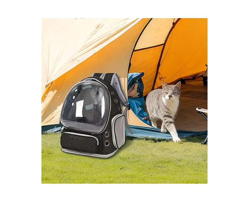 Breathable Transparent Pet Carrier Bag for Cats & Small Dogs – Portable Space Capsule with Zipper, Black, Ideal for Travel & Outdoor Adventures
