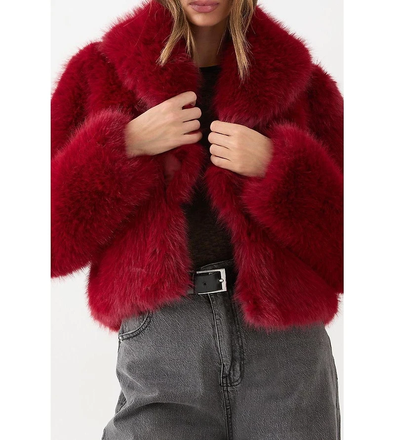 MissPap Women's Faux Fur Cropped Collar Coat