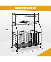 Gymax Garage Sports Equipment Organizer w/ Wheels Hooks & Baskets for Basketball