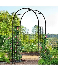 Gymax 7.2Ft Garden Arch Steel Arbor Wedding Garden Decoration Climbing Plants w/Stakes