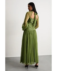 Warehouse Women's Bow Detail Gathered Tulle Maxi Dress