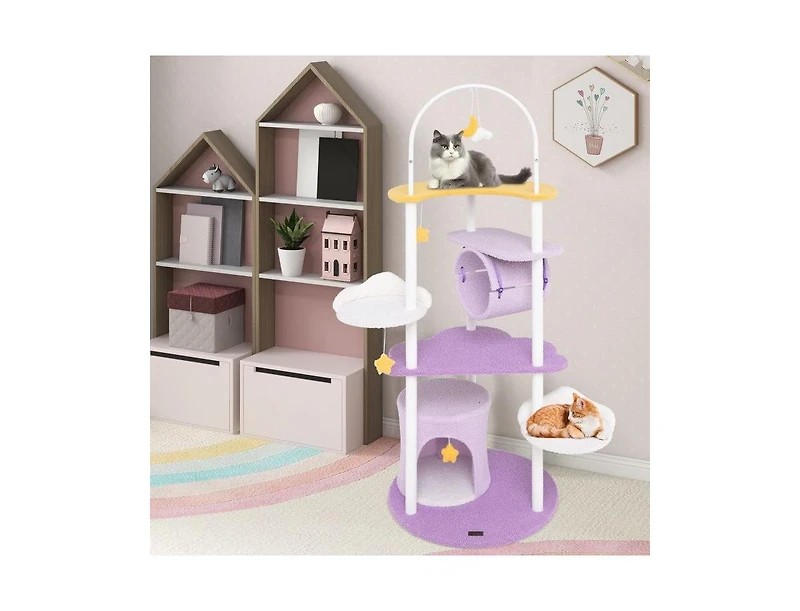 Aostirmotor 62" Large Cat Tower with Metal Frame & Jumping Platforms, Sturdy Indoor Cat Furniture