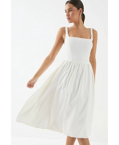 MissPap Women's Square Neck A Line Midi Dress