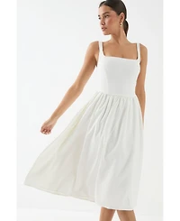 MissPap Women's Square Neck A Line Midi Dress