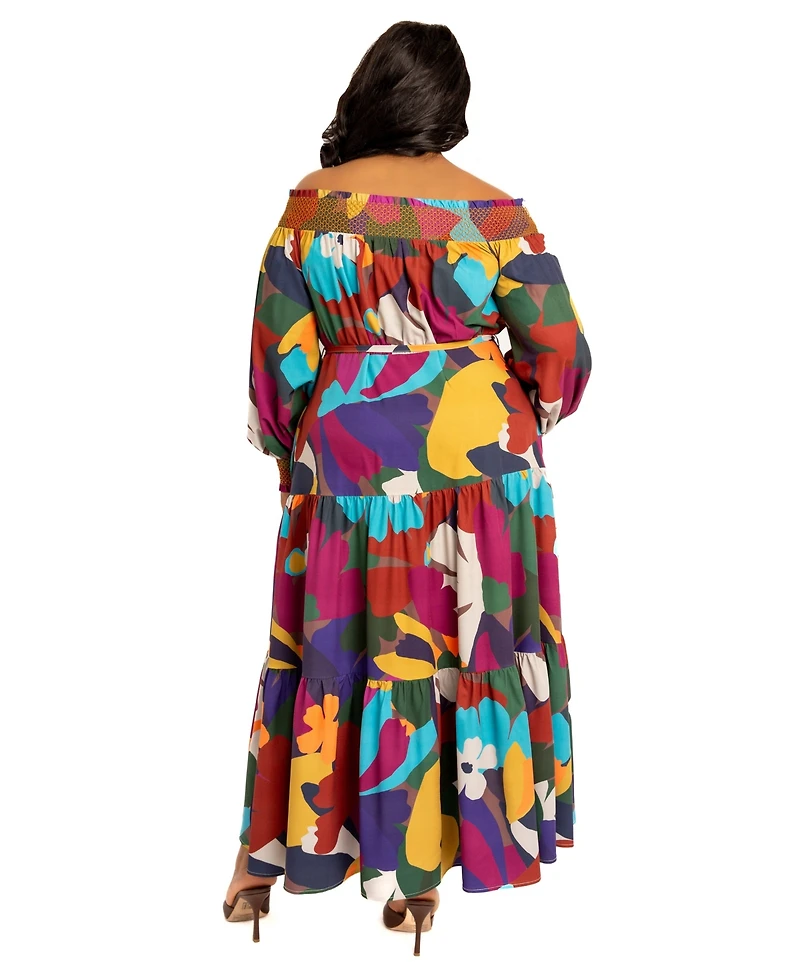 Buxom Couture Plus Floral Smocked Off Shoulder Dress