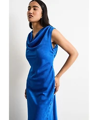 Warehouse Women's Cowl Bias Satin Button Detail Dress