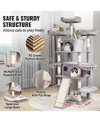Aostirmotor Light Grey Indoor Cat Tower, 68.5" with Condos, Scratching Posts, Hammocks & Ramp, Pet Furniture