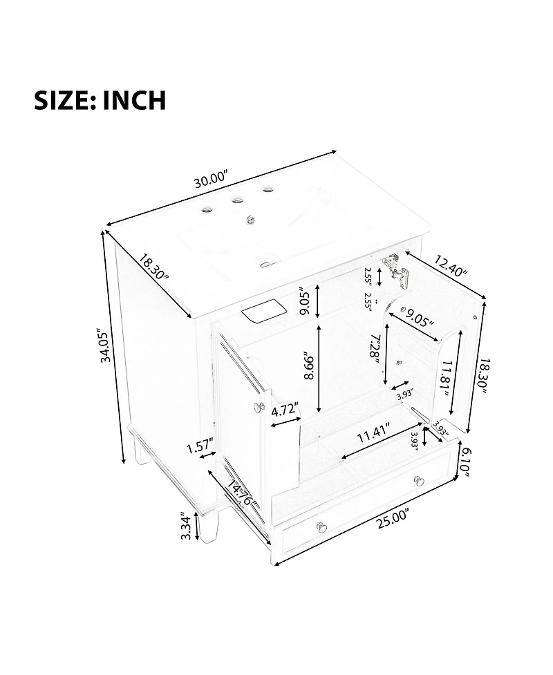Sillysis 30" Bathroom Vanity with Sink, Multi-Functional Storage Cabinet with Doors and Drawer, Solid Wood & Mdf for Small Bathrooms
