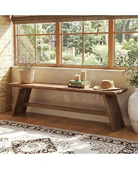 Tribesigns 63 Inch Extra Long Solid Wood Entryway Bench, 2-Tier Farmhouse Shoe Storage Bench with Unique Herringbone Pattern