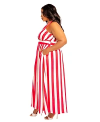 Buxom Couture Plus Size Stripe Halter Neck Maxi Dress
