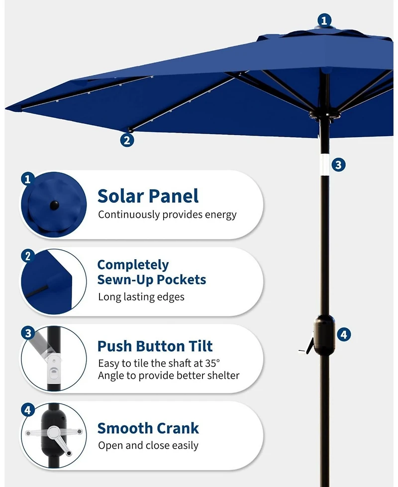 gaomon 9 ft Patio Umbrella with Solar Led Lights, Tilt Crank, 8-Rib Table Umbrella for Outdoor, Deck & Pool