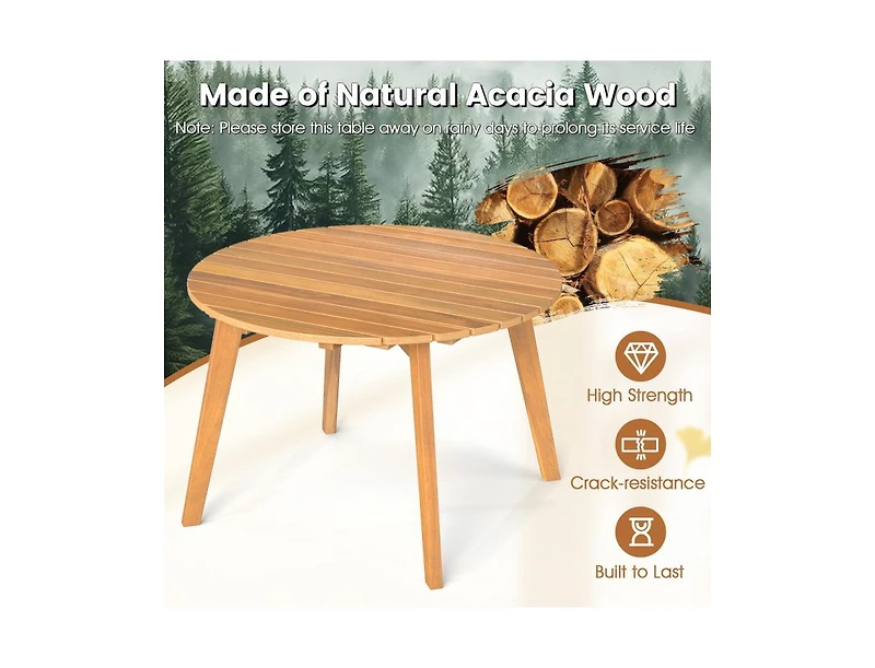 Slickblue Outdoor Round Side Table in Acacia Wood with Slatted Design