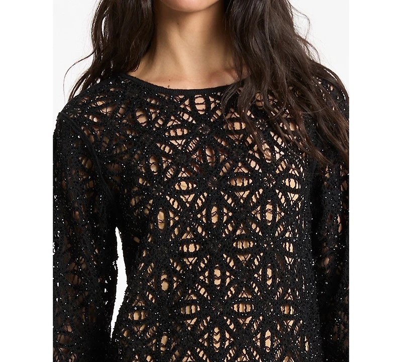 Michael Kors Women's Crochet Crewneck Long-Sleeve Mini Dress
