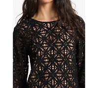 Michael Kors Women's Crochet Crewneck Long-Sleeve Mini Dress