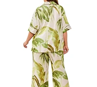 Tribal Plus Printed Linen Flare Pull-On Ankle Pants