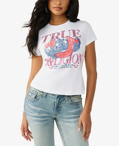 True Religion Women's Crystal Classic Crew Neck T-Shirt