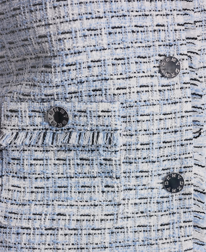 Dkny Petite Tweed Cropped Button Front Jacket