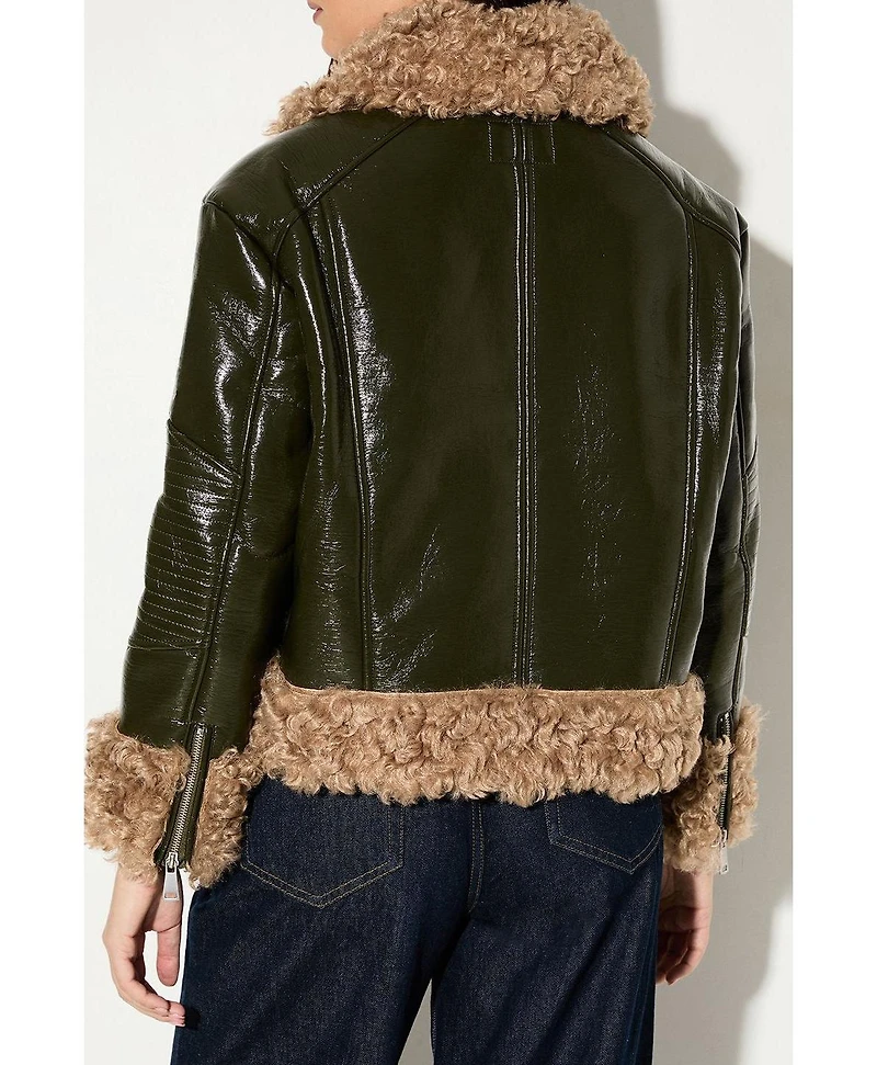 MissPap Women's Premium Faux Fur Collar Aviator Jacket