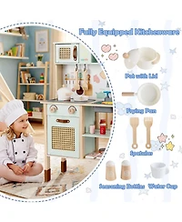 Mecale Wooden Play Kitchen for Kids with Retro Style, Lights, Sounds & Accessories