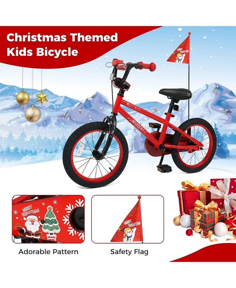Mecale 16 Inch Kids Bike Adjustable with Christmas Music & Flag for Aged 4-7 Years Old