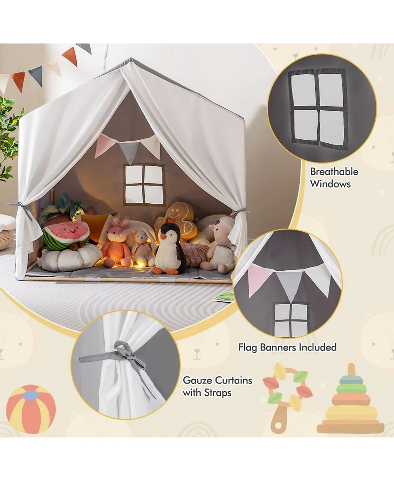 Mecale Kids Play Tent with Washable Cotton Mat and Flag Banner, Indoor Playhouse
