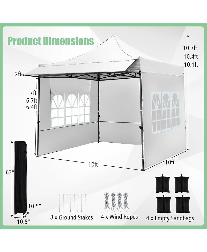 Mecale 10x10 ft Pop-Up Canopy Tent with Awning and Sidewalls, Party or Picnic