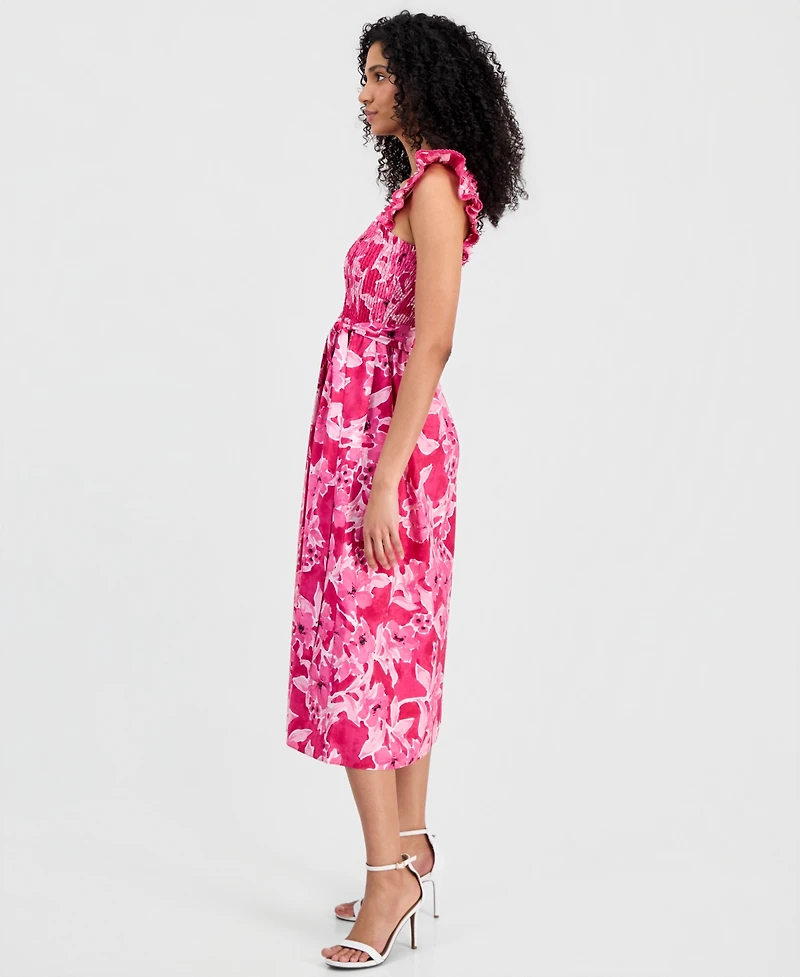 Anne Klein Women's Smocked Ruffle-Sleeve Midi Dress