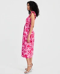 Anne Klein Women's Smocked Ruffle-Sleeve Midi Dress